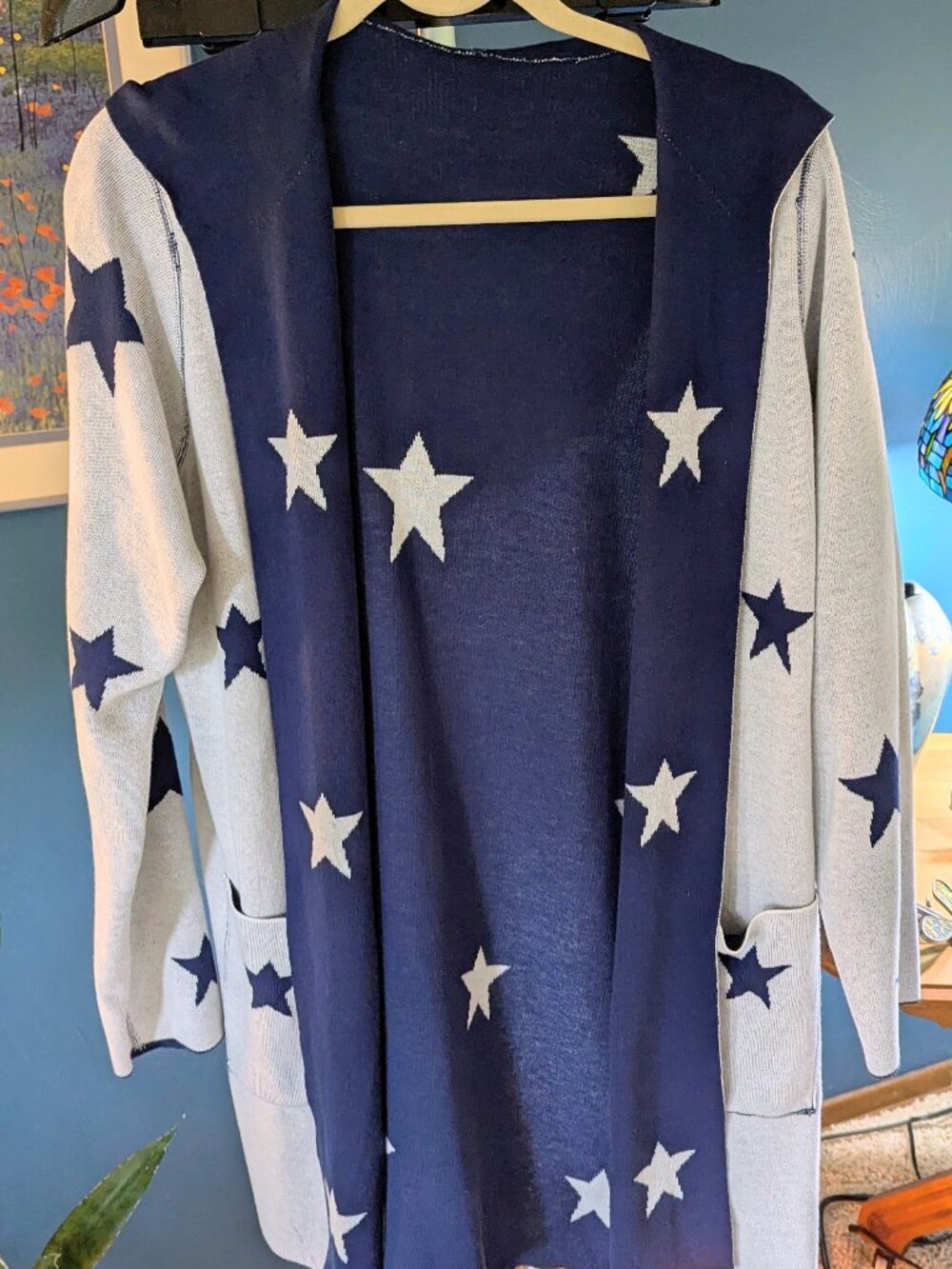 Belle by Kim Gravel Reversible Star Power Sweater Twilight/Gray L New!!!!!